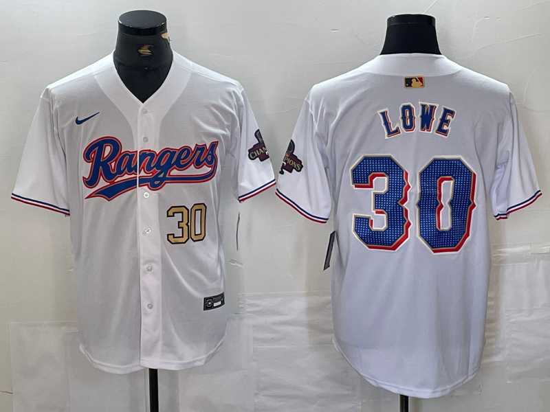 Mens Texas Rangers #30 Nathaniel Lowe Number White 2024 Gold Collection Limited Cool Base Jersey